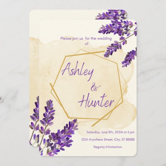 Faire-part de mariage de lavande (Devant / Derrière)