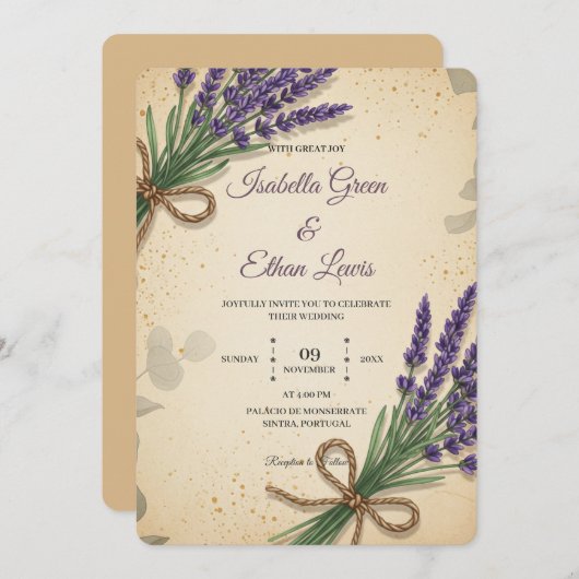 Faire-part de mariage de lavande rustique (Devant / Derrière)