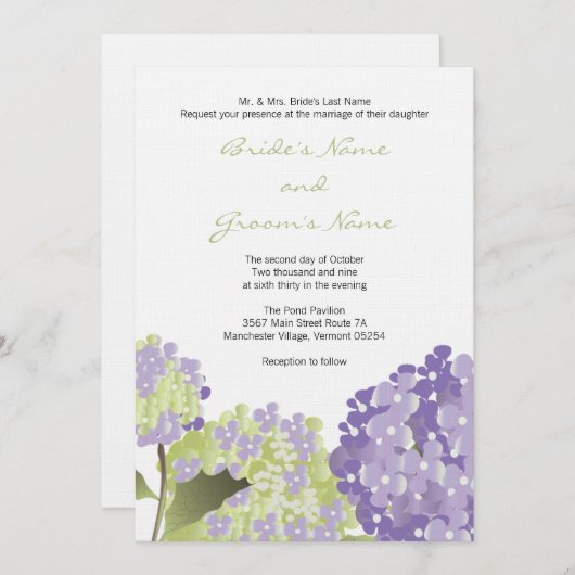 Faire-part de mariage de Lavendar Hydrangea (Devant / Derrière)
