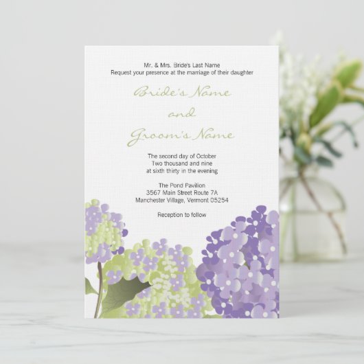Faire-part de mariage de Lavendar Hydrangea (Debout devant)