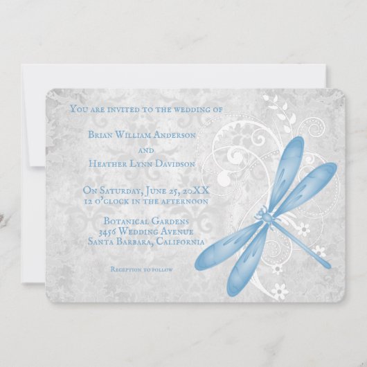 Faire-part de mariage de libellules bleus (Devant)