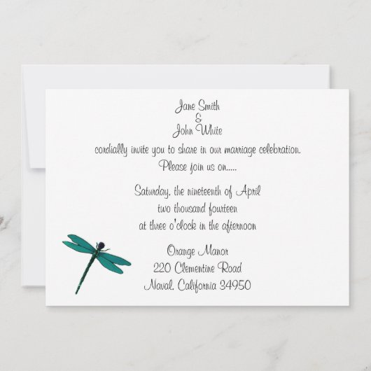 Faire-part de mariage de libellules turquoises (Dos)
