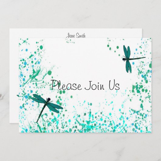 Faire-part de mariage de libellules turquoises (Devant / Derrière)