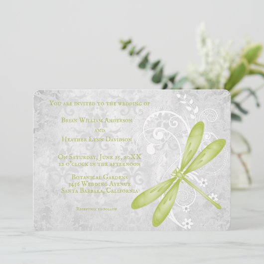 Faire-part de mariage de libellules vertes (Debout devant)