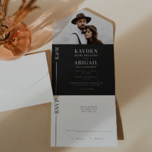 Faire-part de mariage de ligne blanche et noire