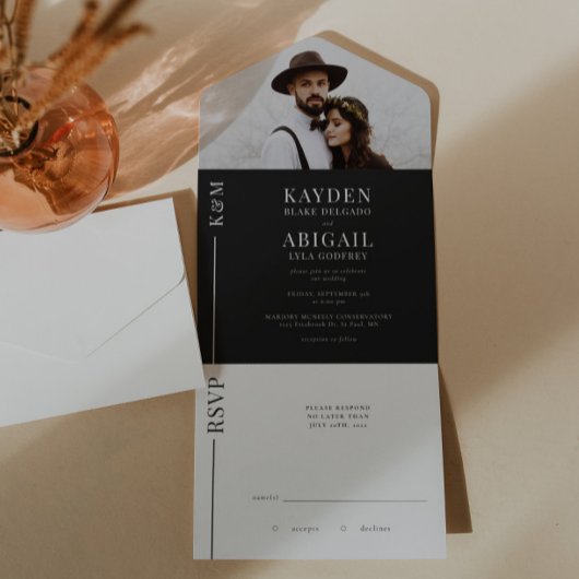 Faire-part de mariage de ligne blanche et noire