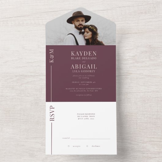 Faire-part de mariage de ligne Mauve (À l'intérieur)