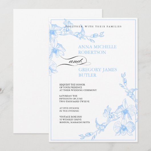 Faire-part de mariage de l'orchidée bleue (Devant / Derrière)