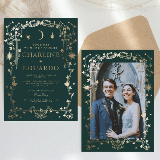 Faire-part de mariage de l'ornement d'ivoire vert 