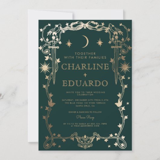 Faire-part de mariage de l'ornement d'ivoire vert  (Devant)