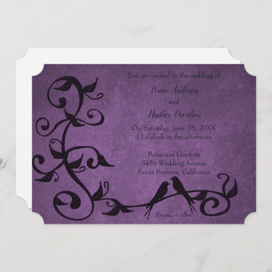 Faire-part de mariage de Lovebirds pourpre (Devant / Derrière)