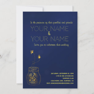 Faire-part de mariage de luciole bleu profond et o