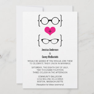 Faire-part de mariage de lunettes geek roses