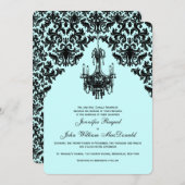 Faire-part de mariage de lustre en Damas bleu noir (Devant / Derrière)