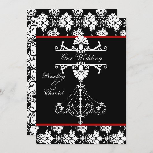 Faire-part de mariage de lustre rouge, noir, blanc (Devant / Derrière)