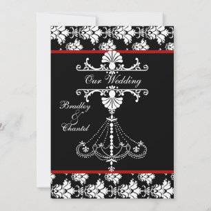 Faire-part de mariage de lustre rouge, noir, blanc