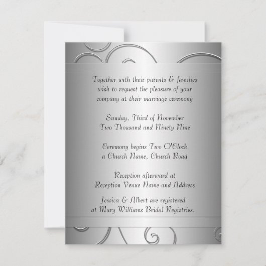 Faire-part de mariage de luxe Black Grey Damask (Devant)