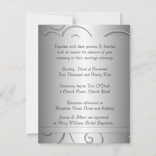 Faire-part de mariage de luxe Black Grey Damask