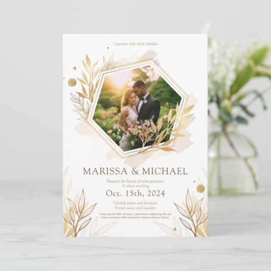 faire-part de mariage de luxe dorée (Debout devant)