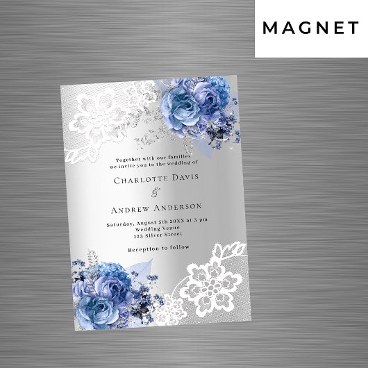 Faire-part de mariage de luxe en dentelle bleu arg