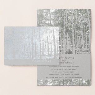 Faire-part de mariage de luxe Foil Silver Trees