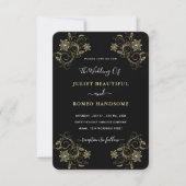Faire-part de mariage de luxe Gold Black avec fleu (Devant)