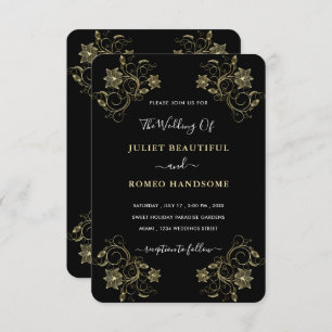 Faire-part de mariage de luxe Gold Black avec fleu