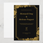 Faire-part de mariage de luxe noir et or (Devant / Derrière)