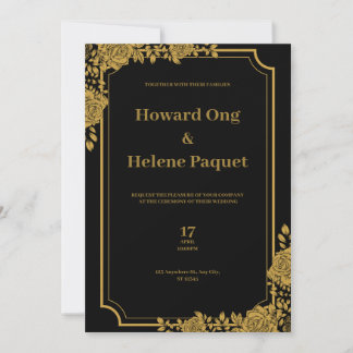 Faire-part de mariage de luxe noir et or