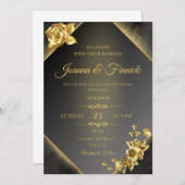 Faire-part de mariage de luxe noir et or | Élégant (Devant / Derrière)
