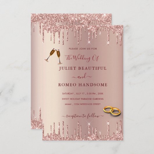 Faire-part de mariage de luxe Rose Gold Blush Driv (Devant / Derrière)