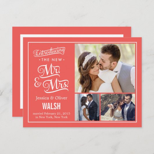 Faire-part de mariage de M. et Mme - Corail (Devant / Derrière)