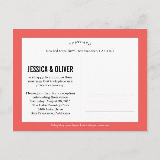 Faire-part de mariage de M. et Mme - Corail (Dos)