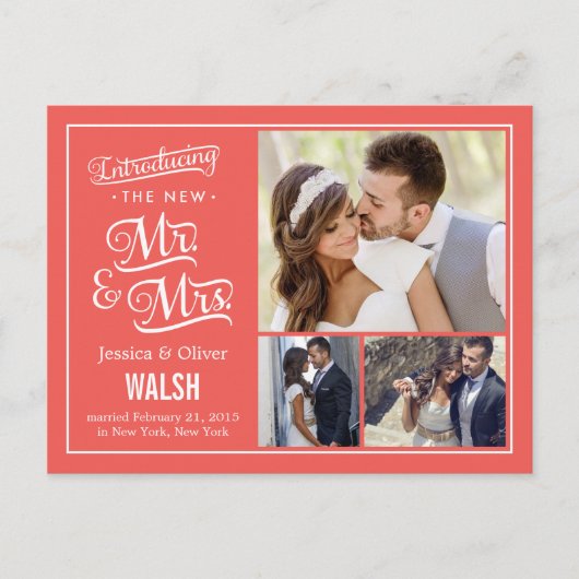 Faire-part de mariage de M. et Mme - Corail (Devant)