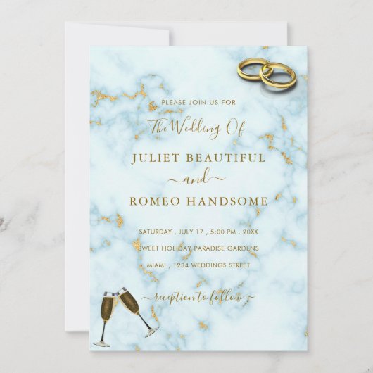 Faire-part de mariage de Marbre blanc Or de luxe (Devant)