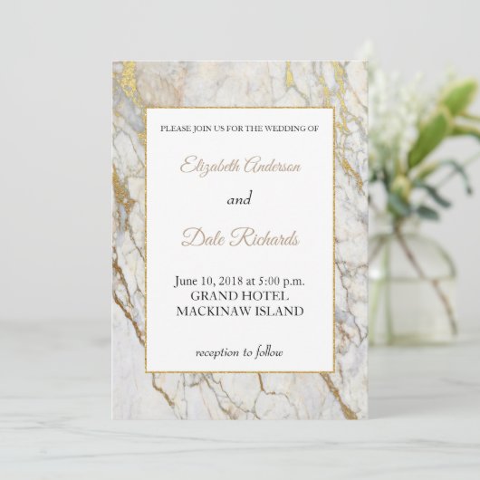 Faire-part de mariage de marbre doré (Debout devant)
