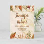 Faire-part de mariage de marbre tropicale or rusti (Debout devant)