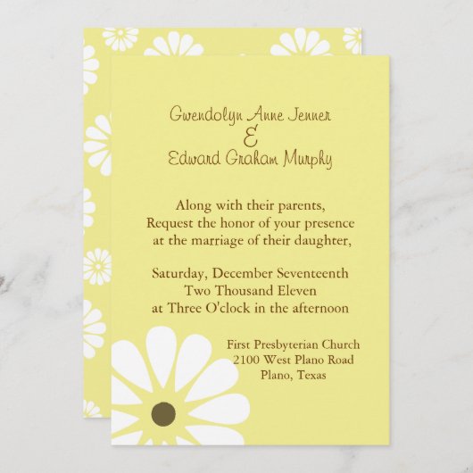 Faire-part de mariage de marguerite jaune et blanc (Devant / Derrière)