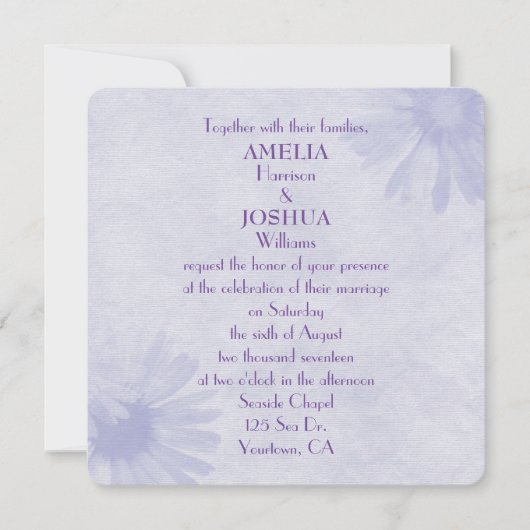 Faire-part de mariage de marguerite mauve douce (Devant)