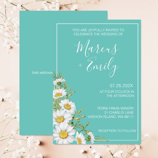 Faire-part de mariage de marguerites Turquoises et