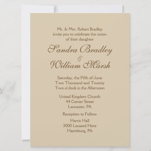 Faire-part de mariage de mariée antique (Dos)