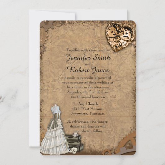 Faire-part de mariage de mariée vintage Steampunk (Devant)