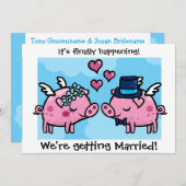 Faire-part de mariage de mariés cochons volants (Devant / Derrière)
