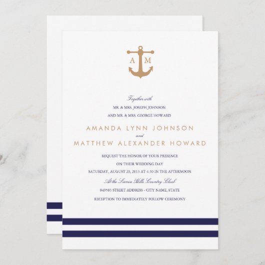 Faire-part de mariage de marine nautique (Devant / Derrière)