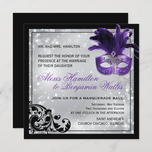 Faire-part de mariage de mascarade (Devant / Derrière)