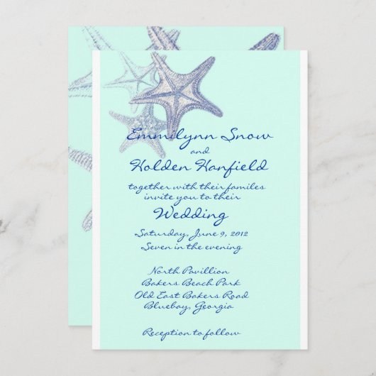 faire-part de mariage de mer bleu (Devant / Derrière)