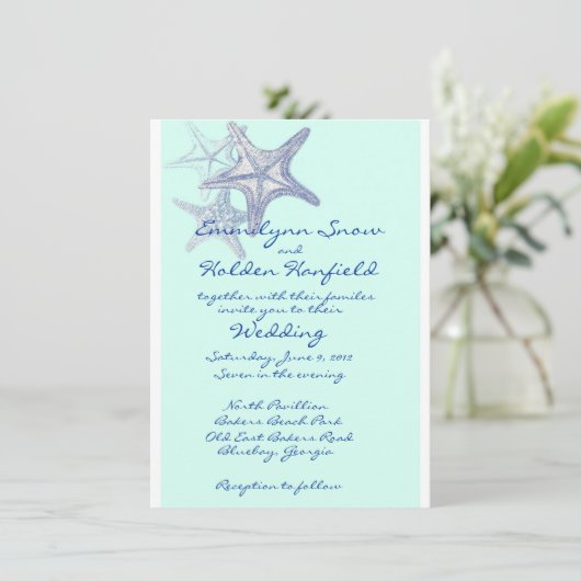 faire-part de mariage de mer bleu (Debout devant)