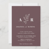 Faire-part de mariage de monogramme à feuilles min (Devant)