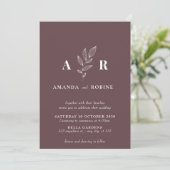 Faire-part de mariage de monogramme à feuilles min (Debout devant)
