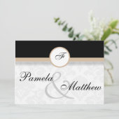 Faire-part de mariage de monogramme beige Damas (Debout devant)
